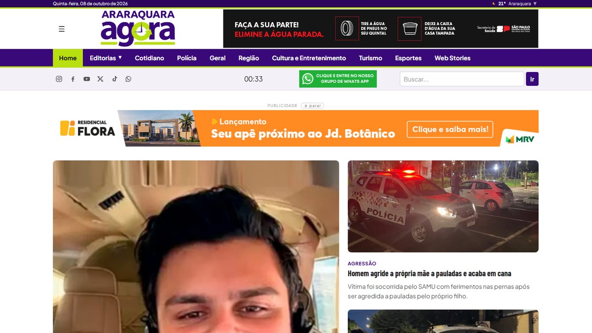 Página inicial do novo site do Araraquara Agora