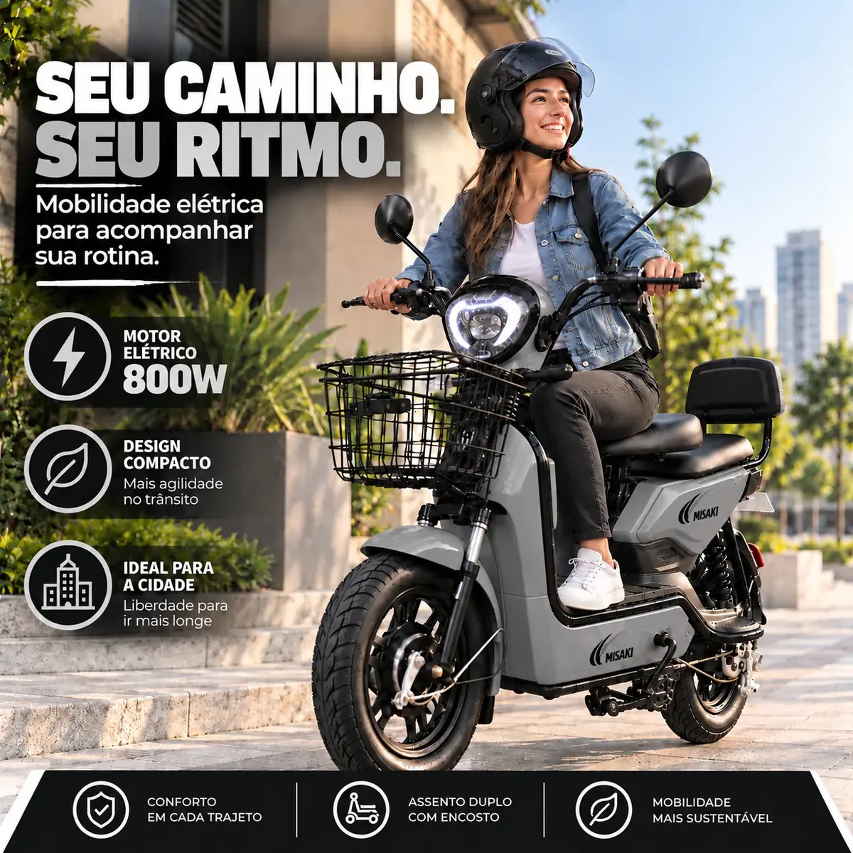 Motocicleta Elétrica Bike Scooter Sem Cnh 800w Mobilidade