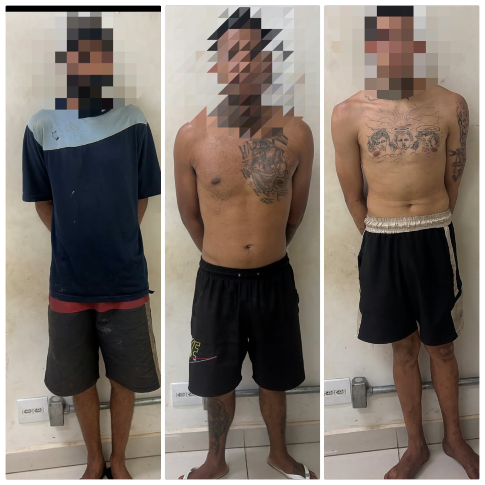 Acusados de furto no Jardim Brasil aparecem algemados, um ao lado do outro, na delegacia de Araraquara