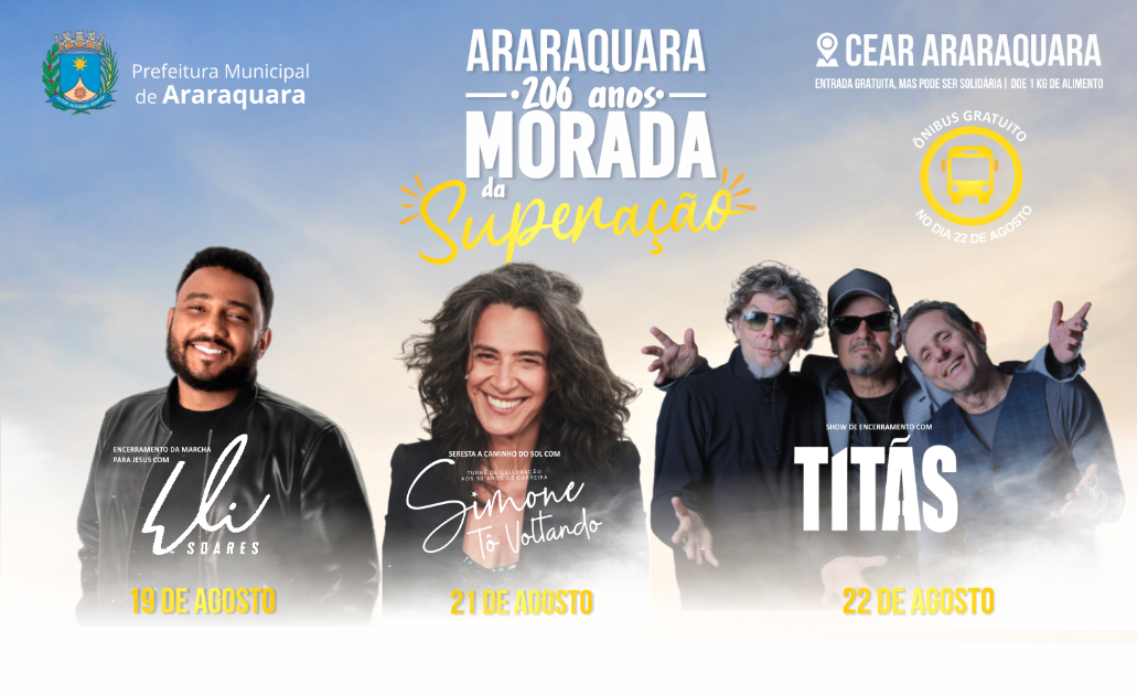 Eli Soares, Simone e Titãs são atrações do aniversário de Araraquara