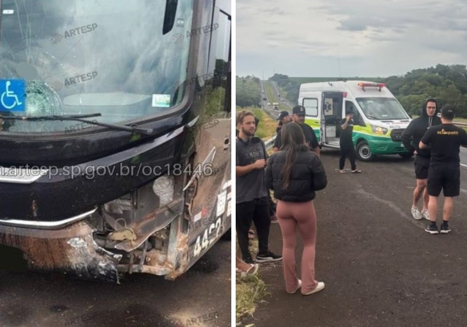 Ônibus do cantor Latino sofre acidente na SP-310 em Matão; ‘livramento’