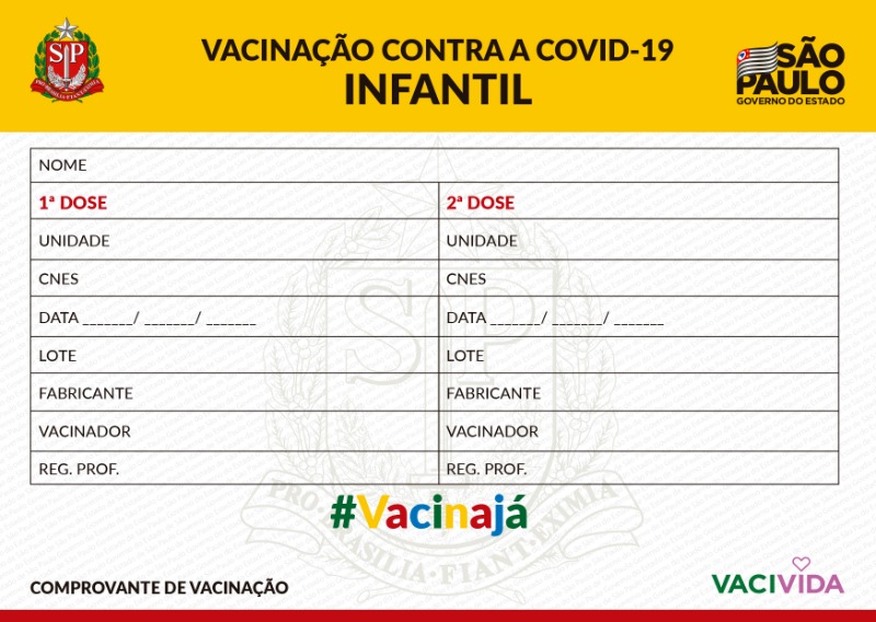 Estado de SP prepara 4,5 milhões de carteirinhas para vacinação de crianças