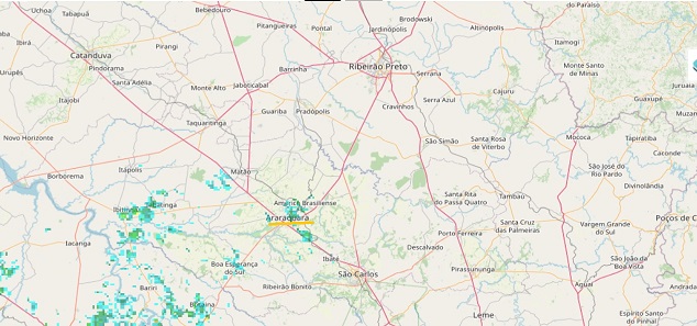Radar do Instituto de Pesquisas Meteorológicas, na unidade da UNESP em Bauru indicava chuvas fracas próximas da cidade nas primeiras horas do dia