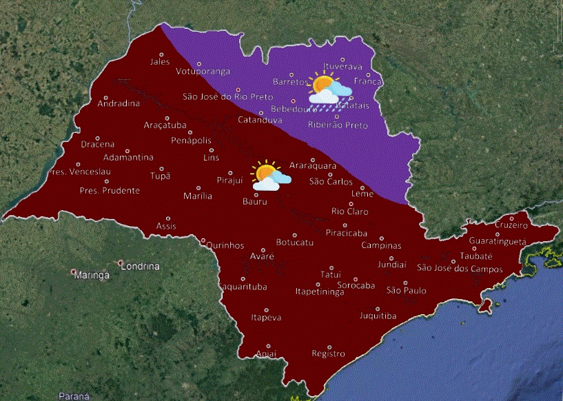 Norte do estado pode ter pancadas isoladas à tarde e à noite a partir de quinta-feira (19)