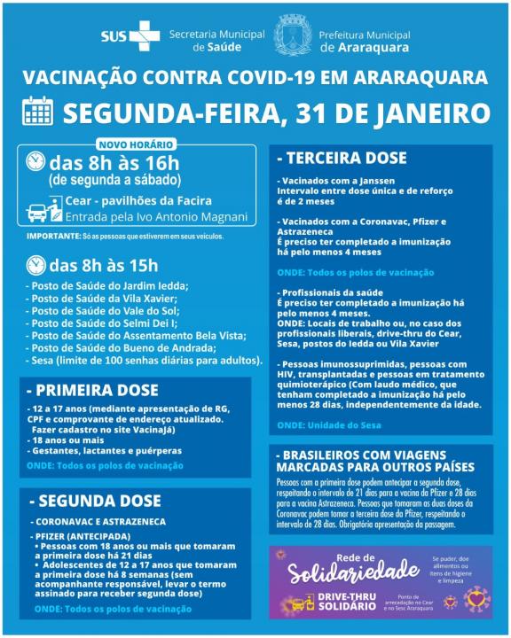 Foto 1 de 2 — Saiba onde se imunizar contra a Covid-19 nesta segunda-feira (31) em Araraquara