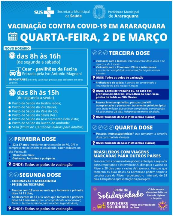 Foto 1 de 2 — Após carnaval, vacinação contra Covid-19 retoma em Araraquara