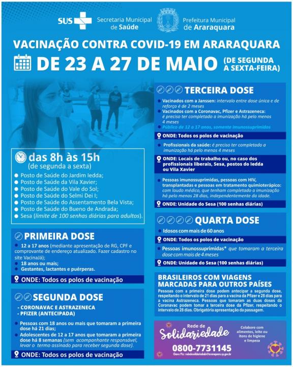 Foto 1 de 2 — Saiba onde se imunizar contra a Covid-19 nesta segunda-feira (23) em Araraquara