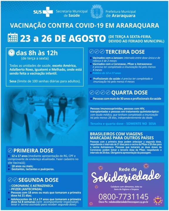 Foto 1 de 2 — Vacinação contra Covid é retomada em Araraquara; veja o coronograma da semana