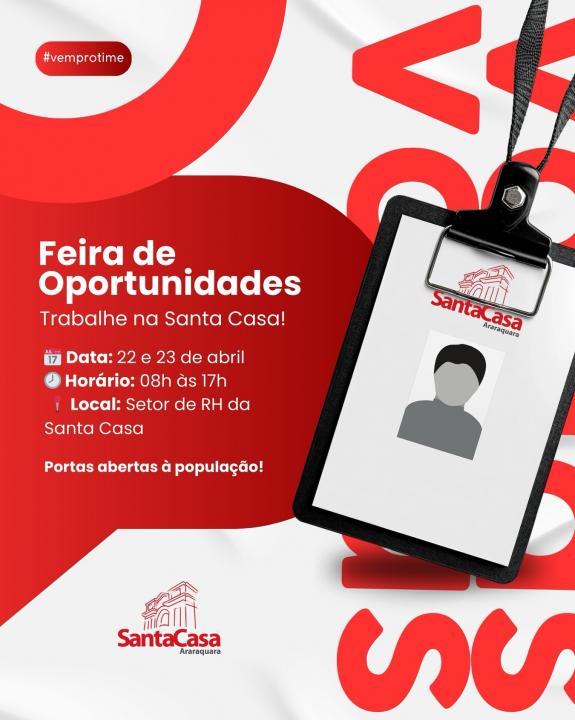 Foto 1 de 1 — Santa Casa de Araraquara faz ‘Feira de Oportunidades’ para currículos; saiba quando