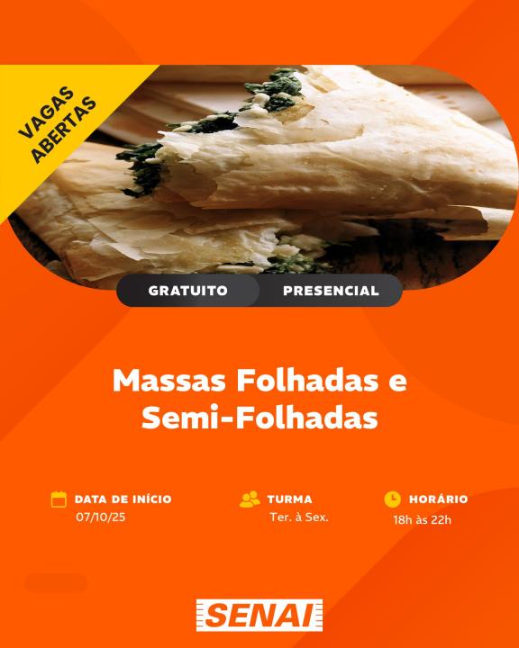 Foto 1 de 4 — SENAI Araraquara anuncia curso gratuito de massas folhadas e semi-folhadas